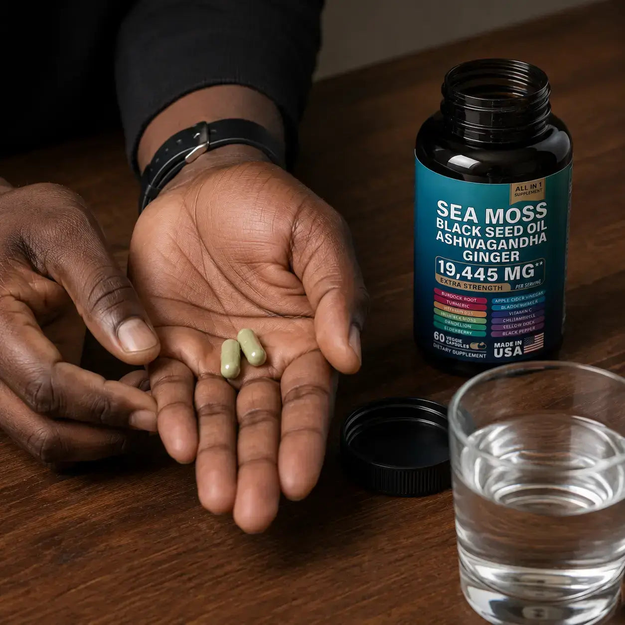 Men's Vitality Capsules: Sea Moss, Black Seed Oil, Ashwagandha & Ginger
