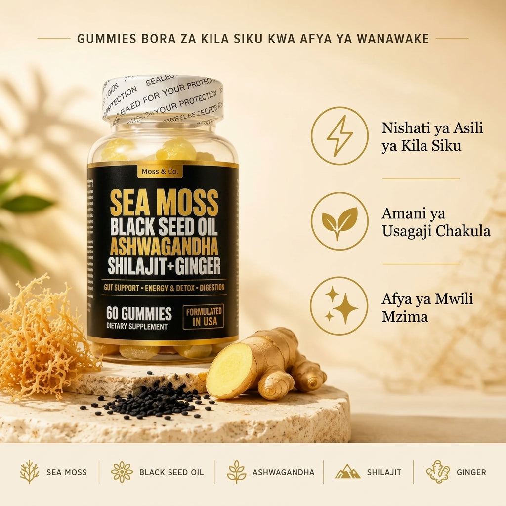 Moss & Co. Sea Moss, Black Seed Oil, Ashwagandha, Shilajit + Ginger Gummies
