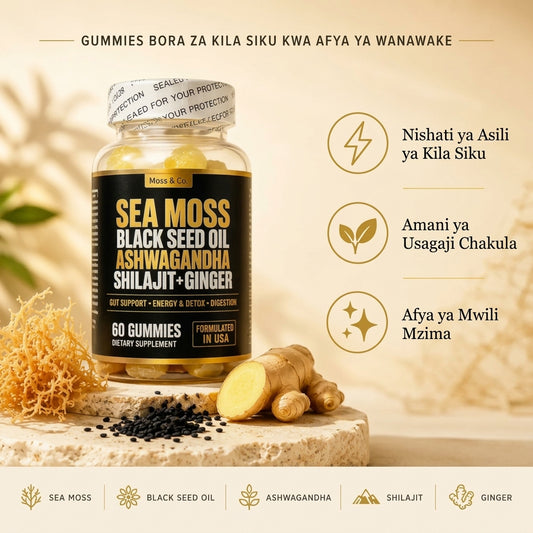 Moss & Co. Sea Moss, Black Seed Oil, Ashwagandha, Shilajit + Ginger Gummies