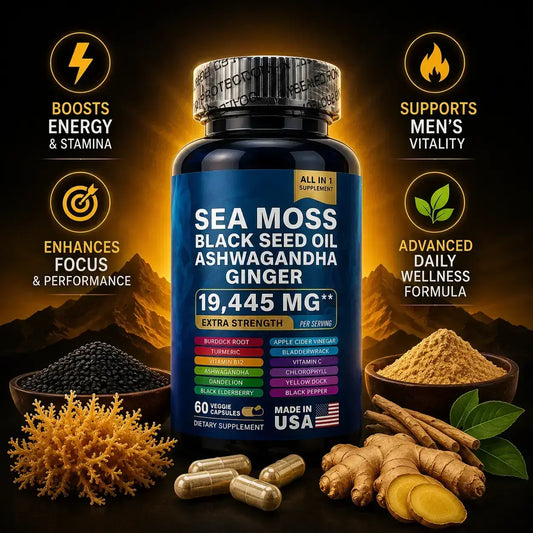 Men's Vitality Capsules: Sea Moss, Black Seed Oil, Ashwagandha & Ginger